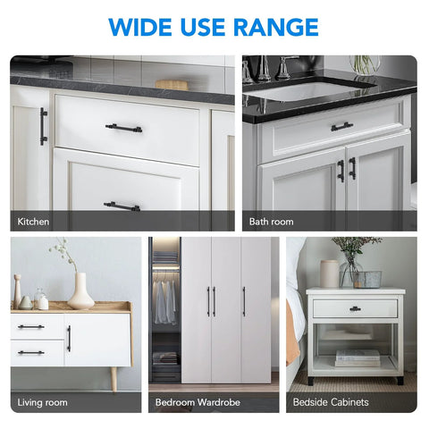 3 Inch Black Cabinet Handles 30 Pack Square Zinc Alloy Pulls in kitchen, bathroom, living room, wardrobe, bedside cabinets.