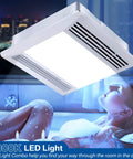 Whisper Quiet Bathroom Exhaust Fan With 15W LED Light, 110 CFM Ventilation, shown lit in a bathroom setting