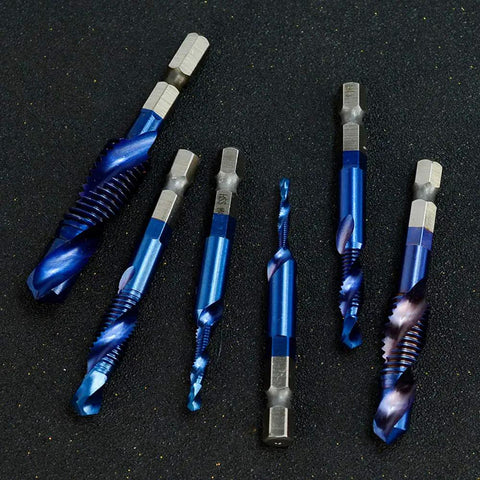 6 Piece Drill And Tap Bit Set With Nano Blue Coating For Quick Drilling Tapping Deburring And Countersinking In Metric Sizes