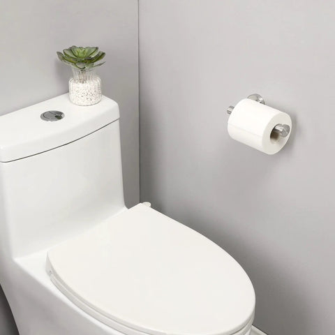 Two Pack Toilet Paper Holder For Bathroom Wall Mount In Brushed Stainless Steel Finish Heavy Duty Tissue Dispenser next to toilet