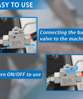 Beefy High Pressure Hydraulic Ball Valve 1/2 Inch, 7250 PSI, 500 Bar, installed and connecting to machinery with instructions.