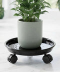 Three Piece Plant Dolly Set Heavy Duty Resin Base Smooth Rolling Universal Wheels With Secure Brake Locks, black plant caddy under pot.