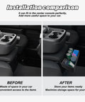 Installation comparison of Center Console Hanging Organizer Box For Chevy Silverado GMC Sierra with split bench seats.