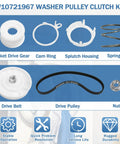 Beefed Up Washer Shift Actuator Kit With Pulley Clutch Assembly And Drive Belt components displayed with labels
