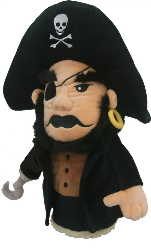 Plush pirate figure with black hat and eyepatch used for Pirate Driver Headcover for Golf Clubs with Fully Lined Elastic Fit.