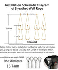Wall Mounted Yoga Rope Kit For Deep Stretching And Spinal Mobility Posture Support Back Shoulder Hip Tension Relief Home Or Studio Practice Easy Setup Pro Grade Durable Anchor System installation diagram with 4 ropes, 110cm short ropes, 400kg bolts