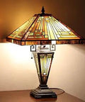 Tiffany Style Stained Glass Table Lamp With 16 Inch Shade And 24 Inch Height, Bronze Resin Base, Amber Brown Vase Glass