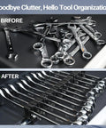 Heavy Duty Magnetic Wrench And Screwdriver Organizer For Workshop And Garage with before and after tool arrangement