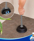 Two Pack Toilet Plunger And Bowl Brush Kit With Dual Compartment Holder, Space Saving Gray Bathroom Cleaning Set in use on floor