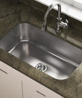 Installed 31.5 Inch Undermount Single Bowl Kitchen Sink In 16 Gauge 304 Stainless Steel With Brushed Satin Finish