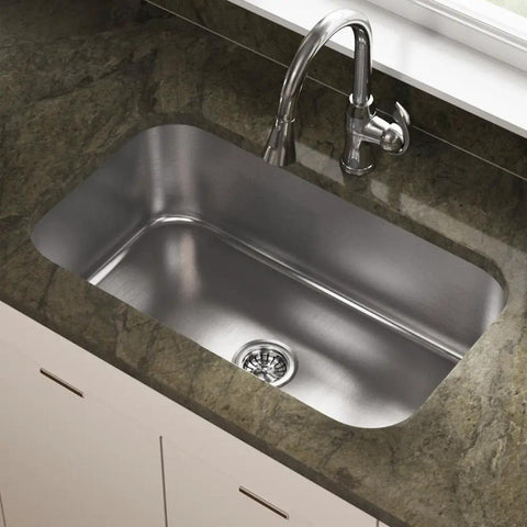 Installed 31.5 Inch Undermount Single Bowl Kitchen Sink In 16 Gauge 304 Stainless Steel With Brushed Satin Finish
