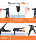 Operating steps for Manual Pop Rivet Gun Kit With 4 Replaceable Nosepieces And 200 Rivets Ergonomic Handle For Automotive Furniture DIY