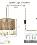 Diagram of Boho Hemp Rope Pendant Light With Plug In Cord 15ft Hanging Lamp With On Off Switch UL Certified Socket