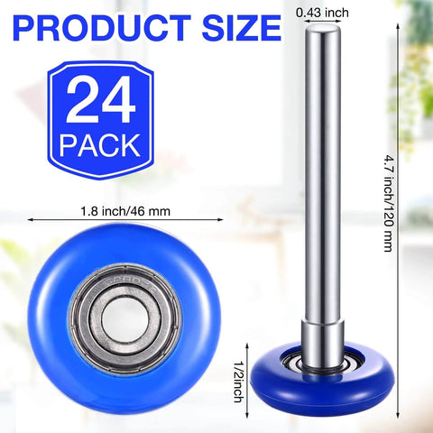 24 Pack Nylon Garage Door Rollers 1.8 Inch Replacement Wheels For 2 Inch Track Blue With 4.7 Inch Stem Ultra Quiet Bearings 6200ZZ