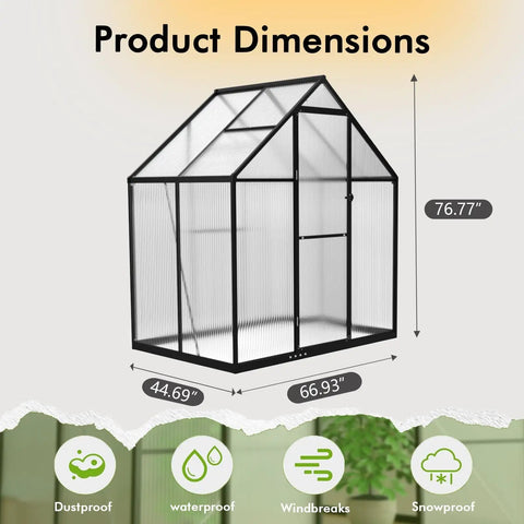 6x4 Ft Small Greenhouse With Aluminum Frame And Polycarbonate Panels For Outdoors, Weatherproof Garden Grow Shelter With Thermometer, Easy Assembly, Protects Vegetables Or Plants In Any Season