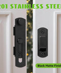 Heavy Duty Gate Latch for Barn Doors and Fences in Matte Black 201 Stainless Steel Gate Hardware installed on white door