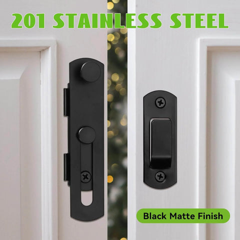 Heavy Duty Gate Latch for Barn Doors and Fences in Matte Black 201 Stainless Steel Gate Hardware installed on white door