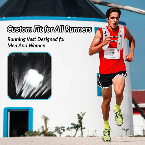 Man running in black Hydration Running Vest For Men And Women With 1.5L Water Bladder Breathable Adjustable Backpack And Reflective Night Safety Strips For Hiking Trail Running Marathons And Cycling Black One Size