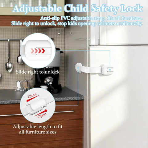 Adjustable lock from All In One Baby Proofing Kit 46 Pack For Cabinets Drawers Outlets And Corner Guards With 6 Cabinet Locks