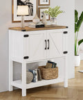 Dope White Console Table With Hidden Storage Cabinets For Entryway And Foyer, Farmhouse Style, setup with decor items on top.
