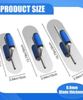 Pro Grade Three Piece Stainless Steel Concrete Trowel Set With 16 By 4 Inch 14 By 4 Inch And 12 By 4 Inch Flat Finishing Trowels sizes displayed