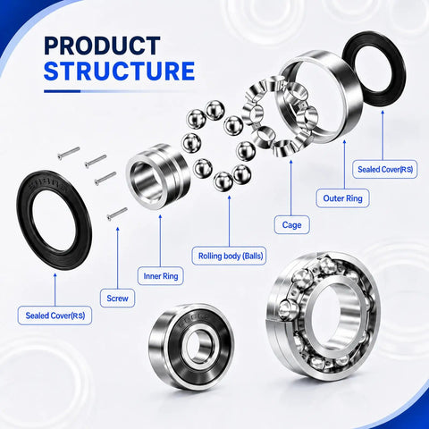 52 Piece Miniature Deep Groove Ball Bearing Kit With 10 Size Range components including rings, balls, and case structure