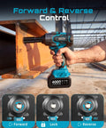 Heavy Duty 1000 Newton Meter Cordless Impact Wrench Kit with half inch drive in use on metal beam, showing forward and reverse control