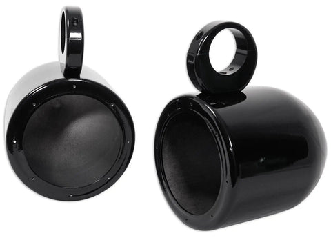 Ditch The Static And Shore Up Your Setup With These Top Shelf Wakeboard Tower Speaker Pods Black Finish Built From Marine Grade Aluminum Pair. Close-up of speaker pods.