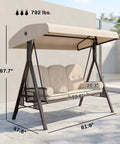 Three Seat Patio Swing Chair With Adjustable Canopy Cozy Outdoor Porch Swing Glider With Removable Cushions Beige