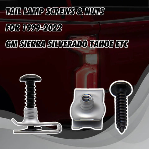 Eight Set Solid As A Rock Black Tail Light Screws And Nuts Top Shelf Replacement Hardware For 1999 To 2022 Chevy Gmc Cadillac Buick Pontiac Zero Hassle Rust Proof Bolt Kit close-up of screws and nuts for tail lamp assemblies.