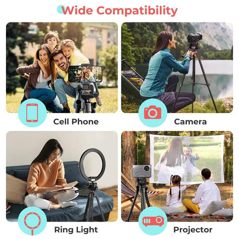64 Inch Camera And Tablet Tripod With Remote For iPad And iPhone, multi-use scenes with phone, camera, ring light, projector