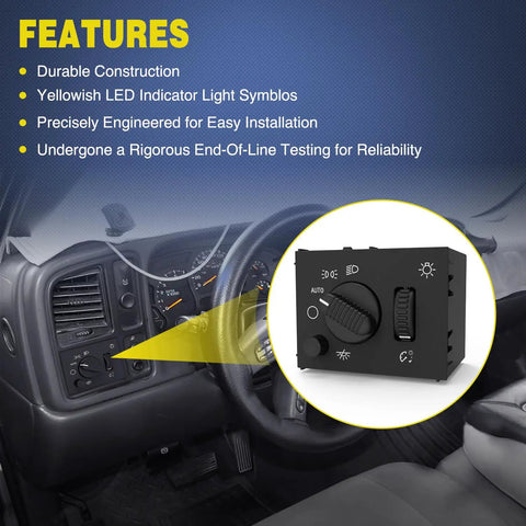 Interior view showing installation of Headlight Dimmer Switch Upgrade for Chevy Silverado 2003-2007, GMC Sierra, Cadillac Escalade