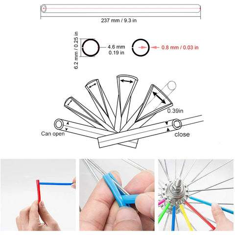 72Pcs Universal Spoke Skins Set For Dirt Bike BMX MTB And Motorcycle Wheels, Rim Wrap Covers In Light Blue Sky Blue, Fits 8 To 21 Inch Rims