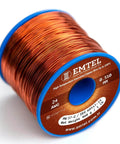 24 AWG Enameled Pure Copper Magnet Wire 1 lb Spool, close-up view on spool with label showing specifications and brand details.