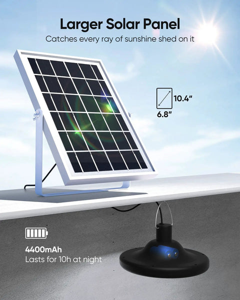 Dual Head Solar Pendant Lights With Motion Sensor, showcasing solar panel and pendant, waterproof, for indoor outdoor use.