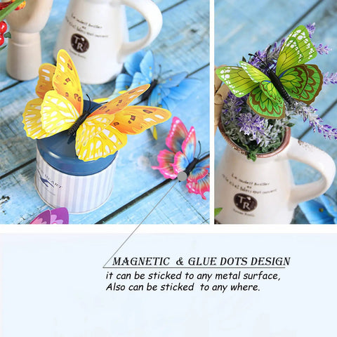 Colorful 3D Butterfly Wall Decor Set With Magnets And Glue Dots Dual Attachment For Party Decor displayed on a table.
