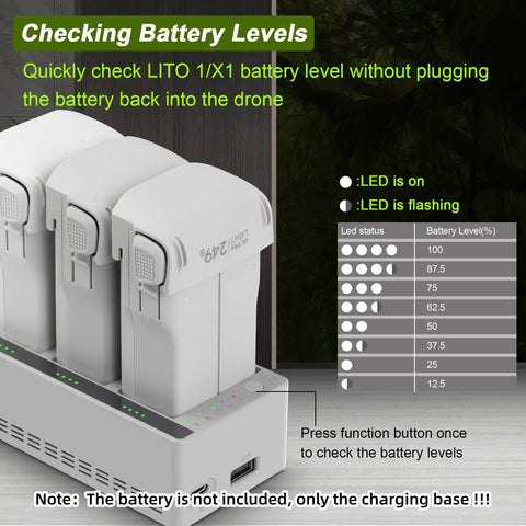 Three Bay Drone Battery Charging Dock For L1 And X1 Batteries Fast Three Battery Charging Station With LED Indicators