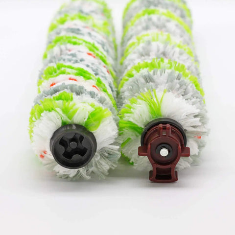 Three Pack Tangle Free Multi Surface Pet Brush Rolls And Three Pack Vacuum Filters Replacement For Bissell CrossWave Vacuum Cleaners Compare To Parts 1613568 And 1608684 Keeps Your Floors Fresh And Clean. Close-up of brush rolls lying flat.