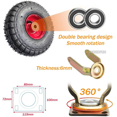 Heavy Duty Rubber Caster Wheels With Swivel Brake Plate Shock Absorbing Industrial Cart Replacement Tires showing double bearing design.