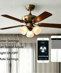 WiFi Universal Ceiling Fan Light Remote Control Kit With Built In Mute And Timer shown with app interface