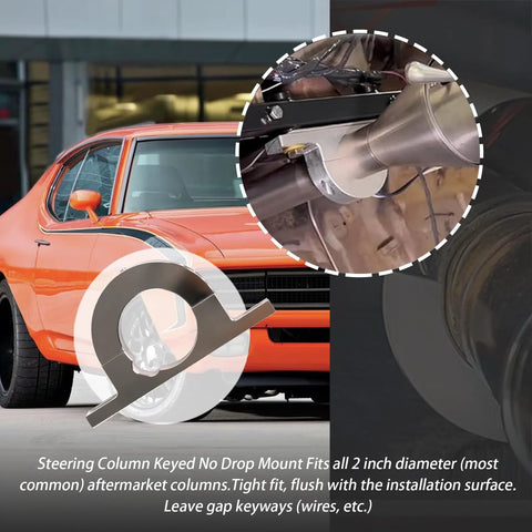 Steering column clamp mount, aluminum, 2-inch hole, keyed no-drop, brushed silver (close-up view)