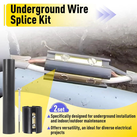 Underground Wire Splice Kit For 14/3 To 8/3 UF Cable Direct Burial Ready with connectors and heat shrink tubing visible