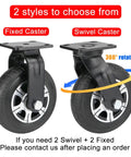 Heavy Duty Rubber Caster Wheels 8 Inch Set Of 4 Black Industrial Swivel Casters With Thrust Ball Bearings, fixed and swivel styles