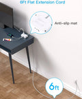 Flat Plug Power Strip Six Feet Ultra Thin Flat Extension Cord With Three Outlets And Three USB Ports Including Two USB C No Surge Protector for desk setup