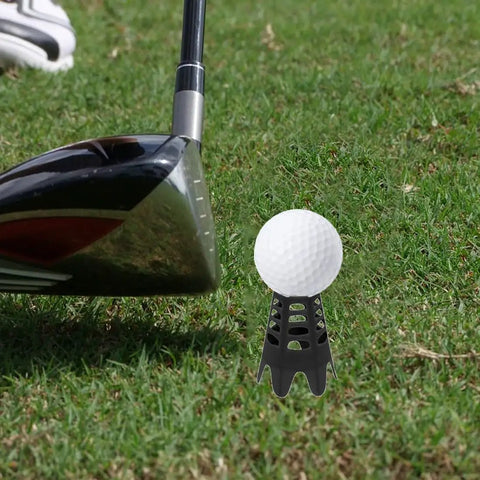Golf club about to hit ball on Indoor Golf Practice Tees 20 Pack Tall And Short For Home Simulator And Driving Range Flexible Durable Tees