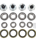 Trailer Wheel Hub Bearings Kit For 5200 To 6000 Lb Axles, Four Piece Replacement Kit With Grease Seals And Cotter Pins, Designed For Rebuilding Your Trailer Hub On 5200 6000 Lb Axles displayed.