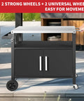 Grill Cart With Big Storage Cabinet And Stainless Steel Surface Movable Outdoor Dining Station For Pizza Ovens And Grills Kitchen Island Cart Multifunction Food Prep Table For Backyard Cookin with wheels and dual cabinets.