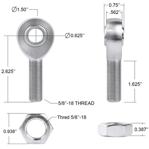 Beefed Up Five Eighths Inch Heim Joint Rod End Kit With Left And Right Hand Threads Chromoly Joints For Panhard Rod End Applications Hard Chrome Plated For Maximum Load And Longevity With Jam Nuts And Easy Install, 5/8-18 threaded rod end and jam nut