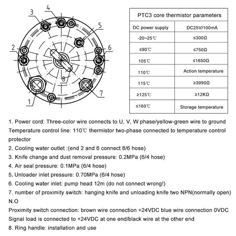 No Sweat Performance 4500W Water Cooled Spindle wiring diagram illustrating connections and thermistor parameters.
