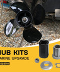 Flo Torq II Hub Kit 835257K1 For Mercury 70 To 300 HP Outboard Motors shown with marine propeller and components.